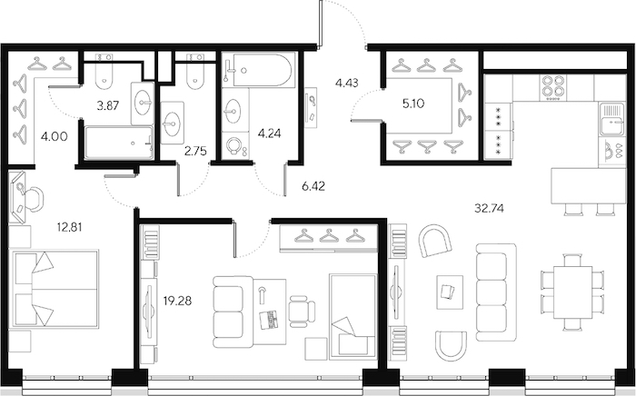 2-комнатная квартира 95.64 м², 3/9 эт., ЖК «LEGENDA Большой 67»
